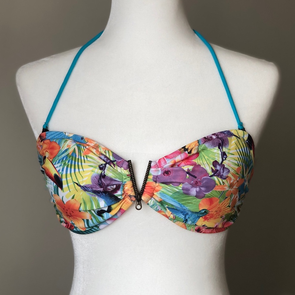 💜 OP Ocean Pacific bikini top -size Large -tropical print bandeau style swim top